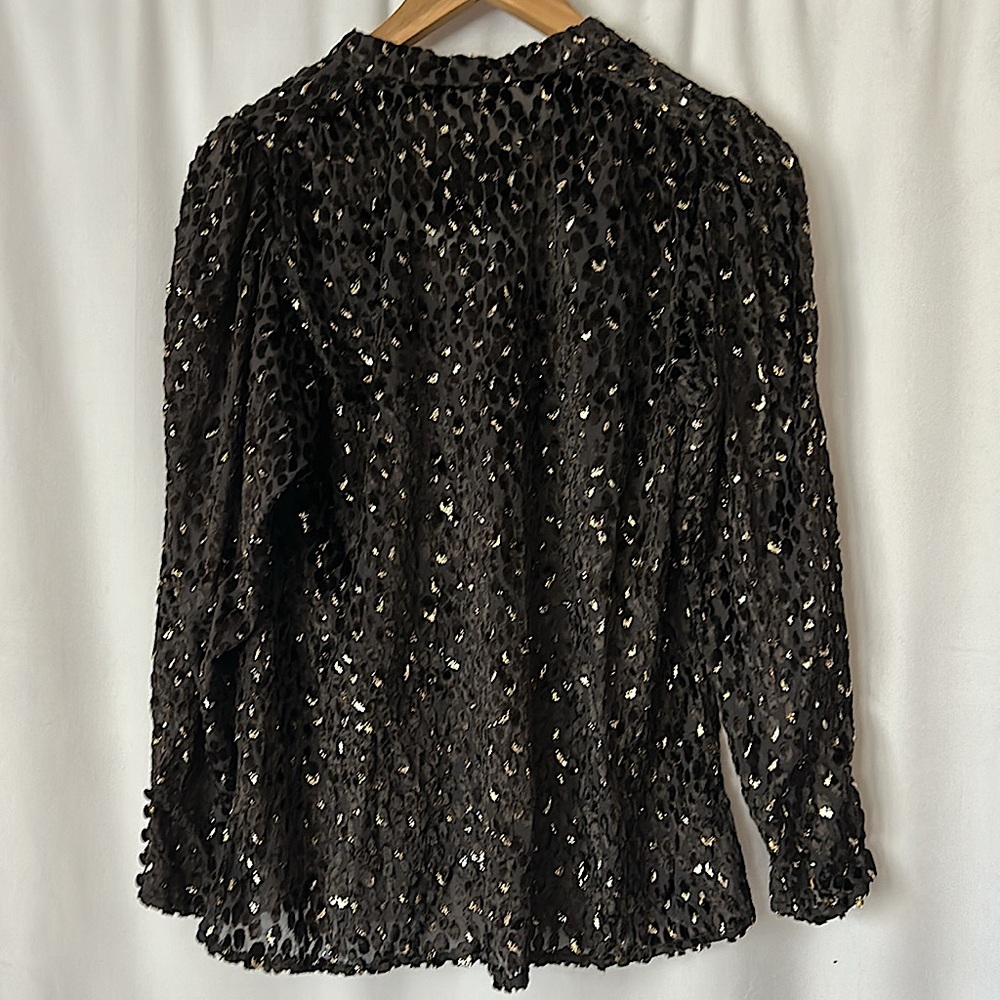 A.L.C. NWT Black/Gold Cheetah Print Long Sleeve Tie Blouse Shirt Top **Sz 4** - Picture 2 of 6